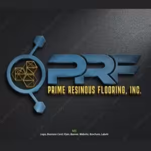 Prime Resinous Flooring logo with blue PRF monogram on dark background