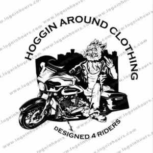 Hoggin Around Clothing apparel logo with an illustrated biker