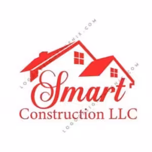 Smart Construction LLC logo with red house rooflines and script lettering