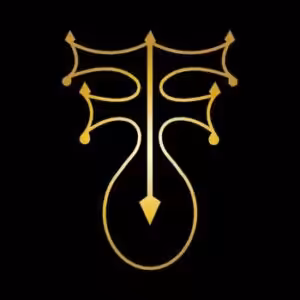 Gold decorative monogram logo on black