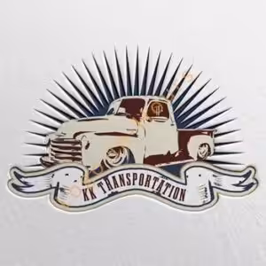Vintage transportation emblem logo with a classic truck and sunburst