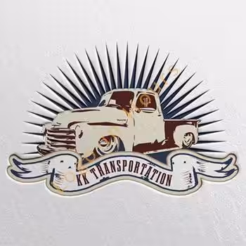 Vintage transportation emblem logo with a classic truck and sunburst