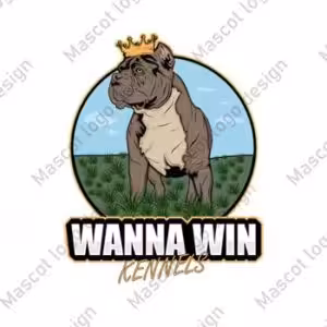 Wanna Win Kennels badge logo with a crowned bulldog