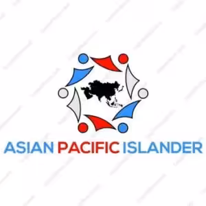 Asian Pacific Islander community logo with colorful figures around a map