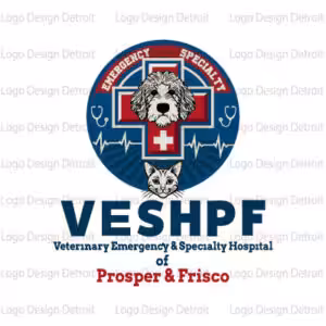 VESHPF veterinary emergency and specialty hospital logo with a dog and cross emblem