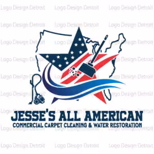 Jesse's All American carpet cleaning and water restoration logo with a star and map
