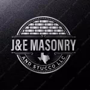 J and E Masonry and Stucco logo with a brick arch