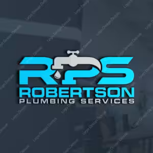 Robertson Plumbing Services logo with teal lettering and a pipe icon