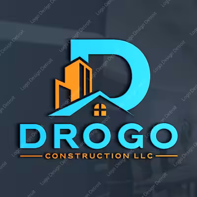 Drogo Construction LLC logo with a blue D and house
