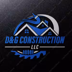 D and G Construction LLC logo with blue house and swoosh