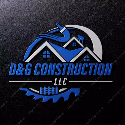 D and G Construction LLC logo with blue house and swoosh