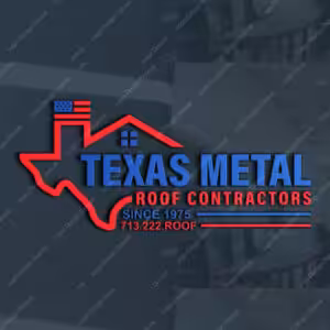 Texas Metal Roof Contractors logo with red lettering and flag