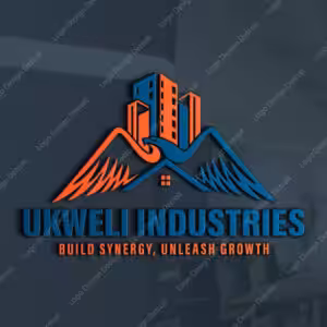 Ukwell Industries logo with blue and orange rooftops