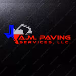 A.M. Paving Services logo with an excavator and Texas outline