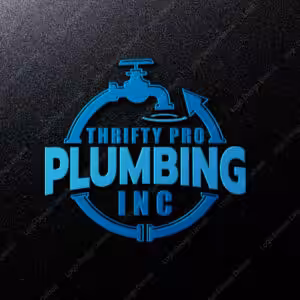 Thrifty Pro Plumbing Inc logo with a blue pipe and droplet